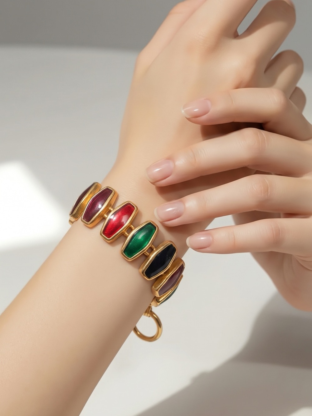 Gold Multi-Color Enamel Link Bracelet - Women Jewelry